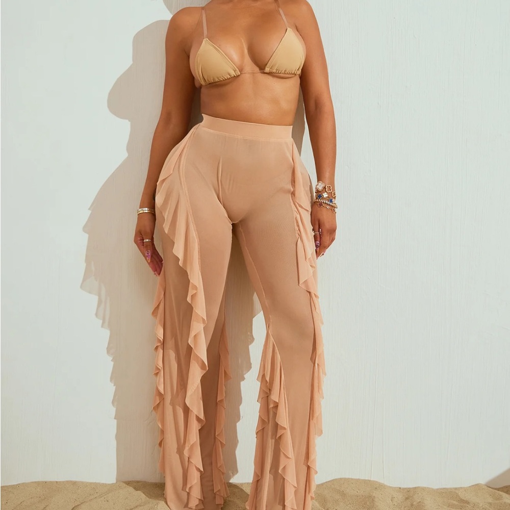 Celeste Ruffles Mesh Cover Up Pants